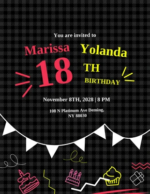 Free  Template: Dark Neon Simple 18th Birthday Invitations