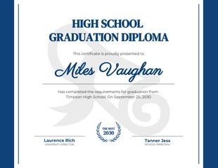 premium  Template: White Blue Simple Diploma Certificate Template