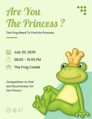 Free  Template: Green Minimalist Cute Illustration Frog Princess Invitation