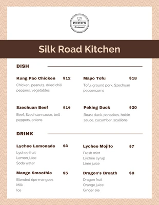 Free  Template: Minimalist Beige and Brown Chinese Restaurant Menus