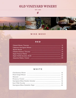 Free  Template: Vintage Winery Menu