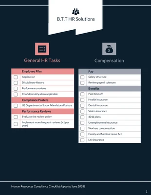 business interactive Template: Human Resources Compliance Checklist Template