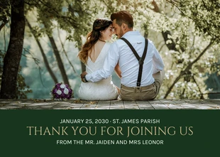 Free  Template: Dark Green Simple Wedding Thank You Postcard