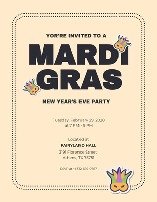 Free  Template: Cream And Black Simple Mardi Gras Invitation