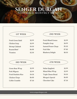 business  Template: Beige Minimalist November Monthly Menu