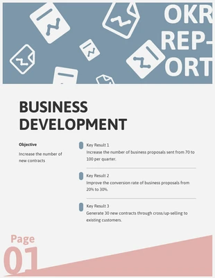 Free  Template: Soft Blue Red OKR Report Template