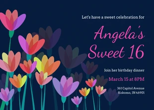 Free  Template: Dark Floral Sweet 16 Invitation