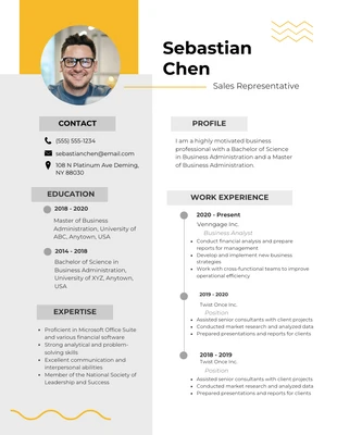 Free  Template: Grey Yellow Modern Sales Executive Resume Template