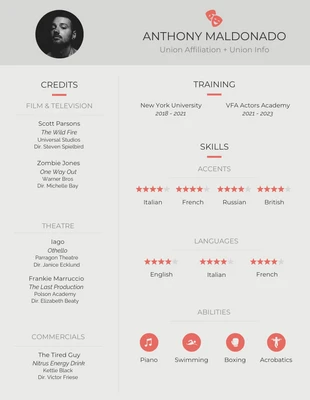 Free  Template: Creative Acting Resume Template