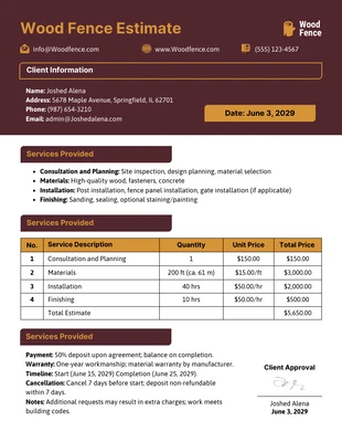 business  Template: Wood Fence Estimate Template