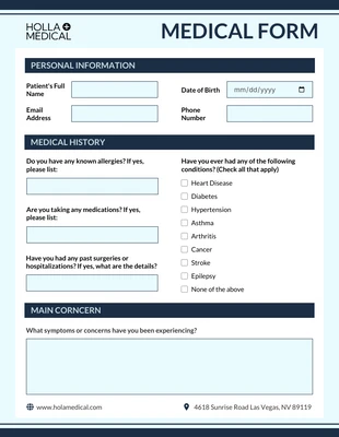 Free interactive Template: Soft Blue and White Minimalist Medical Form