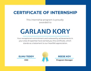 Free  Template: Yellow Navy Sample internship Certificate Template