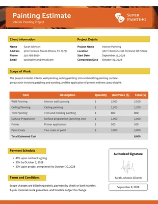 premium  Template: Orange Yellow Painting Estimate Template