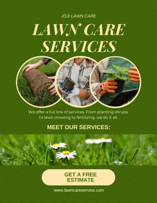 Free  Template: Green Leaf Lawn Care Services Flyer Template