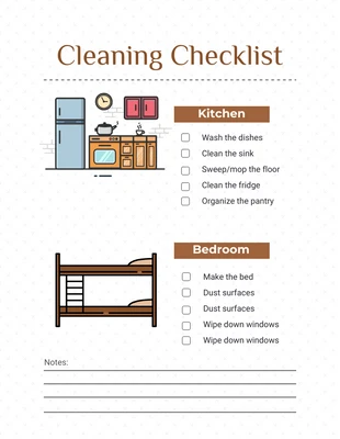 Free interactive Template: Kitchen and Bedroom Cleaning Checklist Template