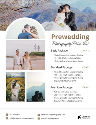 business  Template: Elegant Pre-Wedding Photography Price List Template