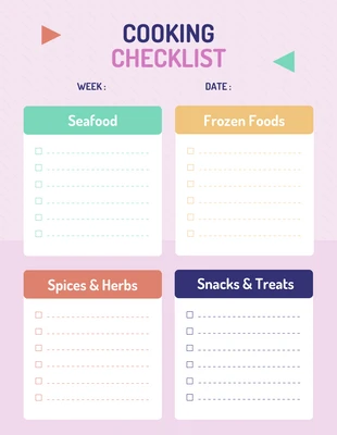 Free  Template: Colorful Cooking Checklist Template