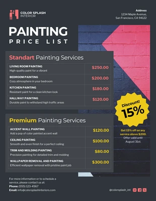 Free  Template: Painting Price List Template