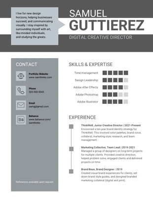 Free  Template: Gray Digital Creative Director Resume Template