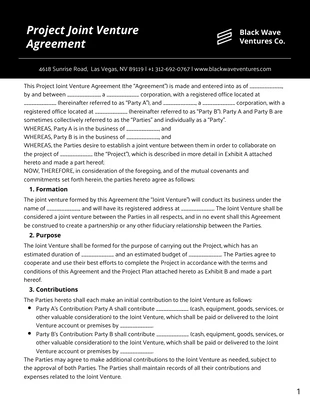 Free  Template: Black White Project Joint Venture Agreement Template