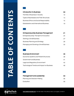 business  Template: Blue Business Management Book Table of Contents Template