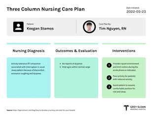 Free  Template: Three Column Nursing Care Plan Template