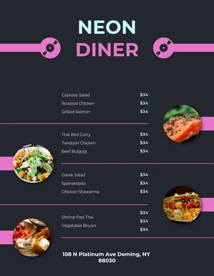 Free  Template: Neon Diner Menus