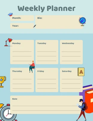 Free  Template: Light Blue Yellow Weekly Planner Template