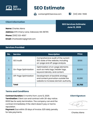 Free  Template: SEO Estimate Template