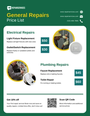 Free interactive Template: General Repairs Price List Template