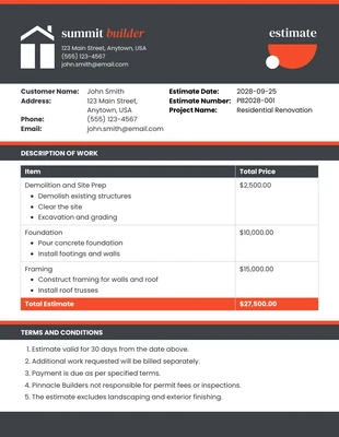 business  Template: Red Black Construction Estimate Template