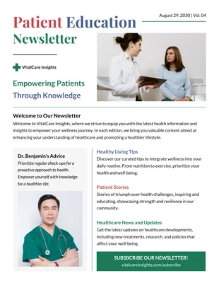 Free  Template: Patient Education Medical Newsletter Template