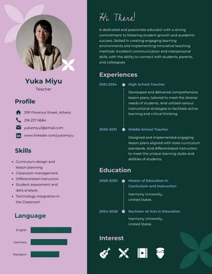 Free  Template: Green Pink Academic Teacher Resume Template