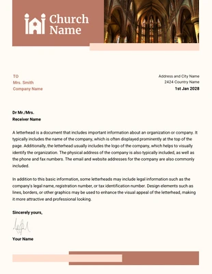 Free  Template: Broken White And Brown Modern Elegant Church Letterhead Template