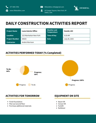 Free  Template: White Casal Construction Daily Report Template