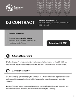 Free  Template: DJ Contract Template