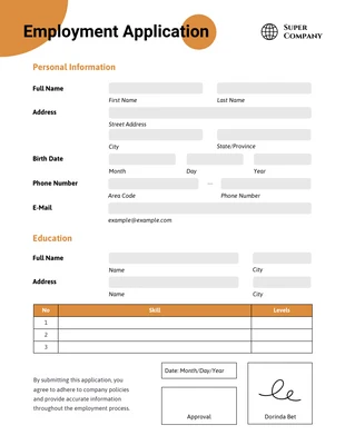 Free  Template: Sample Employment Form Template