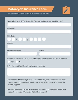 premium  Template: Fiord Motorcycle Insurance Form Template