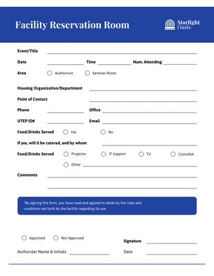 Free  Template: Facility Reservation Room Form Template