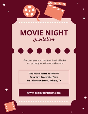 Free  Template: Peach And Maroon Illustrative Movie Night Invitation