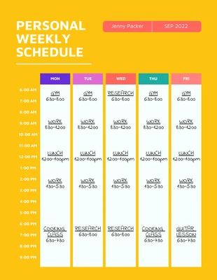 business  Template: Bright Personal Weekly Schedule