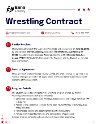 Free  Template: Wrestling Contract Template