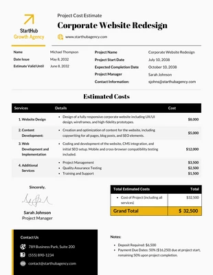 business  Template: Project Cost Estimate Template