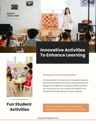 Free  Template: Brown Black Enhance Learning Newsletter Template