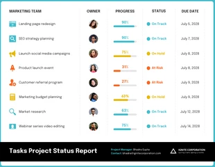 business  Template: Tasks Project Status Report Template