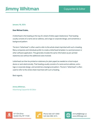 Free  Template: Copywriter Editor Business Letterhead