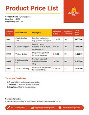 premium  Template: Product Price List Template