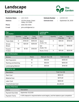 business  Template: White Green Landscape Estimate Template