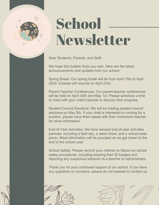 Free  Template: Beige Green Vintage Classic School Newsletter Template