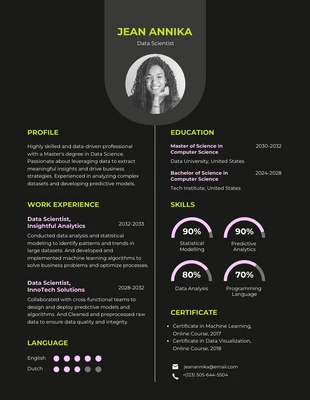 Free  Template: Black Neon Pink Data Science Resume Template